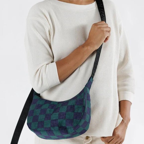 NWT Baggu Small Crescent Bag - Navy Green Check - Picture 11 of 11